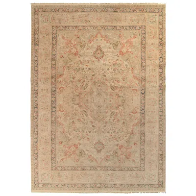 Pre-owned Rug & Kilim 's Persian Tabriz Style Rug In Beige-brown, Pink Floral Pattern