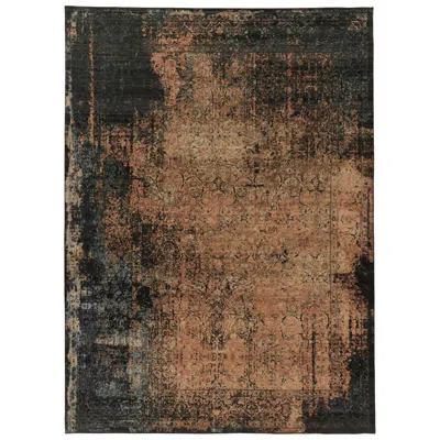 Pre-owned Rug & Kilim 's Persian-inspired Rug, Gold And Charcoal Abstract Florals In Black