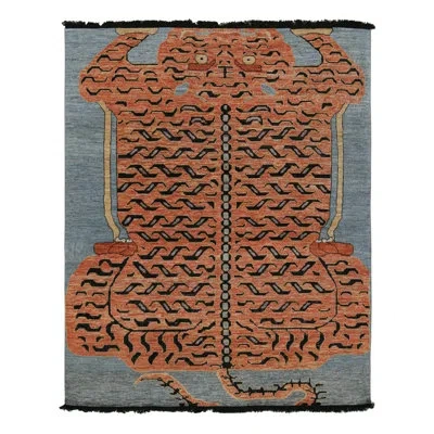 Rug & Kilim 's Pictorial Tiger-skin Rug In Orange, Blue And Black