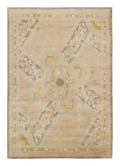Pre-owned Rug & Kilim 's Plush Art Deco Style Rug In Mohair With Floral Designs In Beige In Brown