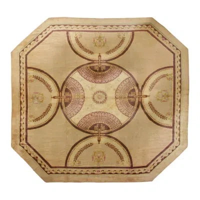 Rug & Kilim Rare Octagonal Antique French Art Deco Rug With Regal Medallions -  In Beige,brown,gold,red
