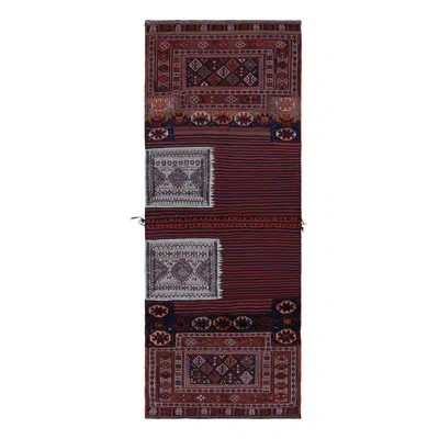 Rug & Kilim Rectangle 3'4”x8'8” Wool Area Rug In Blue;red;silver;gray