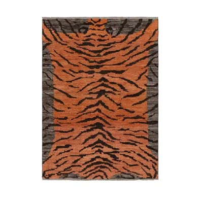 Rug & Kilim Rectangle Wool Area Rug In Black;brown;beige;orange