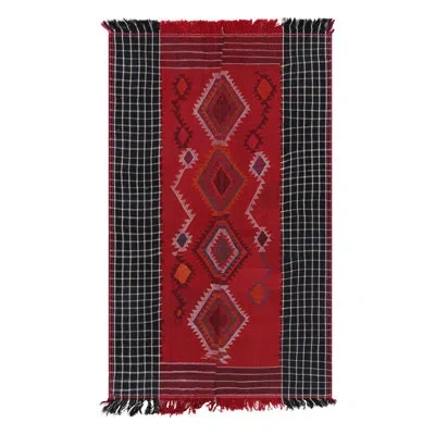 Rug & Kilim Rectangle Wool Area Rug In Black,red,pink,white