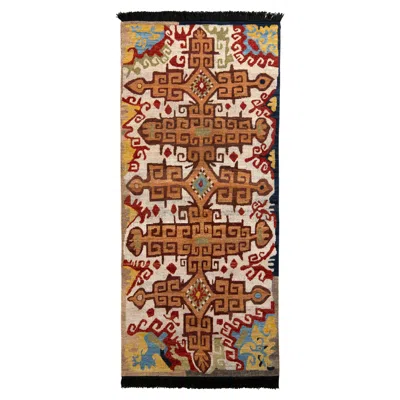 Pre-owned Rug & Kilim 's Russian Style Rug In Orange And Beige Brown Tribal Pattern