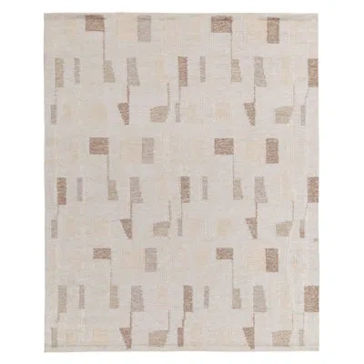 Rug & Kilim Scandinavian Flat Weave, Off White, Brown Geometric Pattern By  In Brown;beige;white;silver;gray;cream