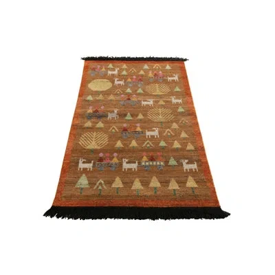 Rug & Kilim 's Scandinavian Folk Art Rug In Brown With Pictorial Pattern In Blue;brown;beige