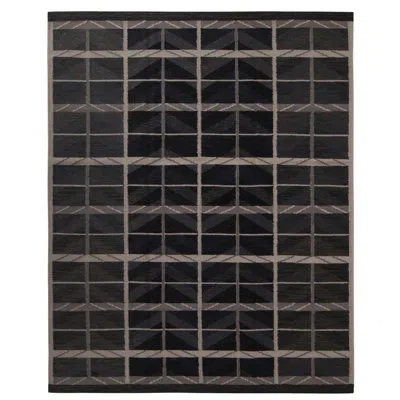 Rug & Kilim 's Scandinavian Geometric Blue And Beige-brown Wool Rug In Blue;brown;beige;silver;gray