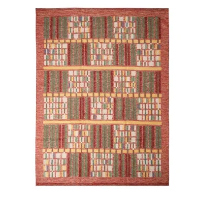 Rug & Kilim 's Scandinavian Inspired Red And Green Wool Rug With Natural Yarn In Red;green