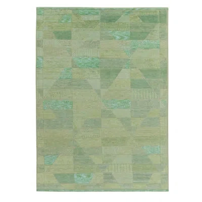 Rug & Kilim Scandinavian Modern Rug In Green High-low Geometric Pattern By  In Blue;green