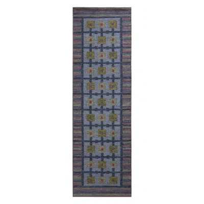Rug & Kilim Scandinavian Rectangle Hand Knotted Wool Area Rug In Blue;green