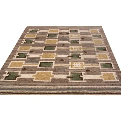 Rug & Kilim Scandinavian Rectangle Hand Woven Wool Area Rug In Brown;beige;gray;green