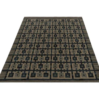 Rug & Kilim 's Scandinavian Rug In Blue And Beige-brown Geometric Pattern In Blue;brown;beige