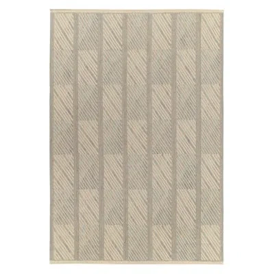 Rug & Kilim Scandinavian Rug In Gray & Beige Geometric Pattern By  In Blue;brown;beige;silver;gray