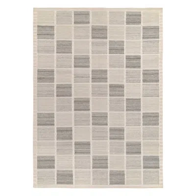 Rug & Kilim Scandinavian Rug In Gray, Off-white Geometric Pattern By  In Brown;beige;white;silver;gray;cream