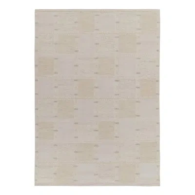 Rug & Kilim 's Scandinavian Rug In White And Greige Geometric Pattern In Blue;brown;beige;white;silver;gray;cream