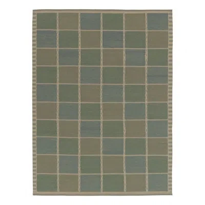 Rug & Kilim 's Scandinavian Rug, Light Green And Blue Geometric Pattern In Blue;beige;green