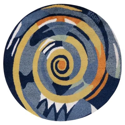 Rug & Kilim 's Scandinavian Rya Circle Rug In Blue, Yellow Abstract Pattern In Blue;yellow;white;orange;cream