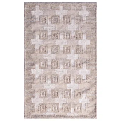 Pre-owned Rug & Kilim 's Scandinavian Style Beige White Geometric Custom Pattern
