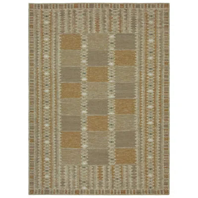 Pre-owned Rug & Kilim 's Scandinavian Style Custom Rug, Rust And Mauve Geometric Patterns In Brown