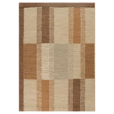 Pre-owned Rug & Kilim 's Scandinavian Style Custom Rug Sample, Brown And Cream Geometric In White
