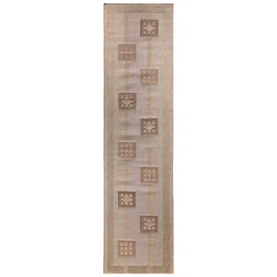 Pre-owned Rug & Kilim 's Scandinavian Style Flat-weave Gray Blue Geometric Pattern