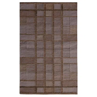 Pre-owned Rug & Kilim 's Scandinavian Style Geometric Beige-brown Gray And Blue Wool Kilim