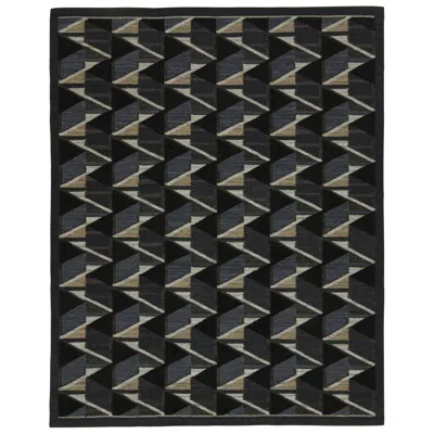 Pre-owned Rug & Kilim 's Scandinavian Style Kilim In Black And Dark Blue Geometric Patterns