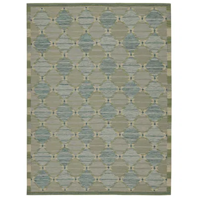 Pre-owned Rug & Kilim 's Scandinavian Style Kilim In Blue & Green Diamond Lattices