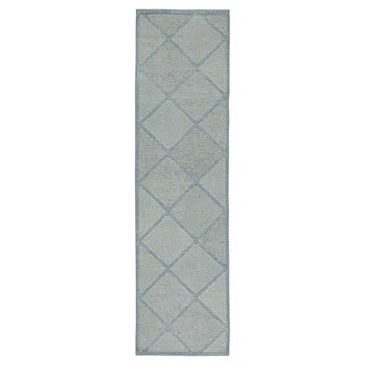 Pre-owned Rug & Kilim 's Scandinavian Style Kilim In Blue With Silver Diamond Patterns