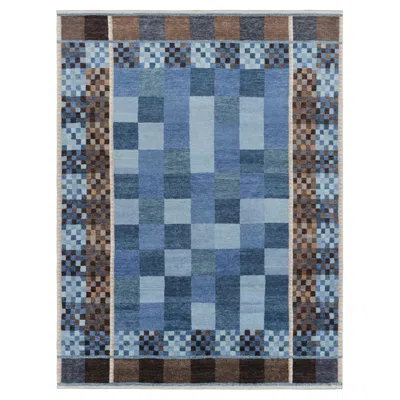 Pre-owned Rug & Kilim 's Scandinavian Style Rug In Blue And Brown With Geometric Patterns