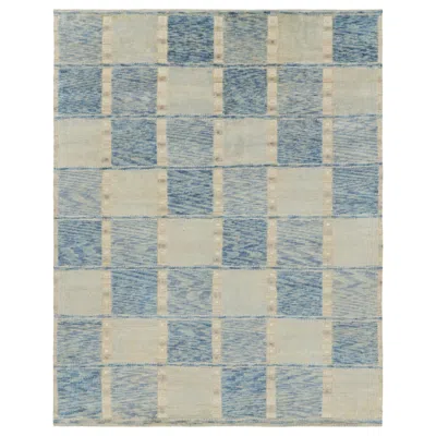 Pre-owned Rug & Kilim 's Scandinavian Style Rug In Blue And Cream With Geometric Patterns In White