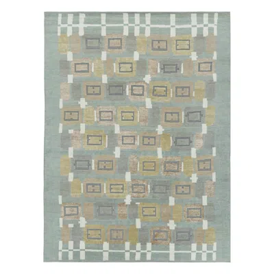 Pre-owned Rug & Kilim 's Scandinavian Style Rug In Blue With Beige-brown Geometric Patterns