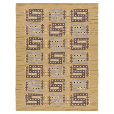 Pre-owned Rug & Kilim 's Scandinavian Style Rug In Gold, Gray And Brown Geometric Patterns