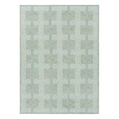 Pre-owned Rug & Kilim 's Scandinavian Style Rug In Green And Blue With Geometric Patterns