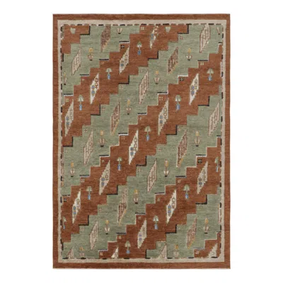 Pre-owned Rug & Kilim 's Scandinavian Style Rug In Green And Brown With Geometric Patterns