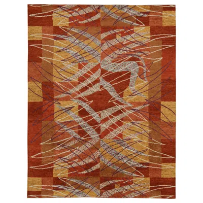 Pre-owned Rug & Kilim 's Scandinavian Style Rug In Red, Gold And Gray Geometric Patterns