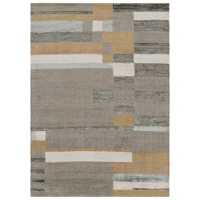 Pre-owned Rug & Kilim 's Scandinavian Style Rug With Gray, Brown & White Geometric Patterns