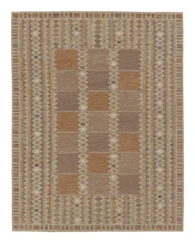 Pre-owned Rug & Kilim 's Scandinavian Style Rug With Linear Geometric Play In Earthy Tones In Brown