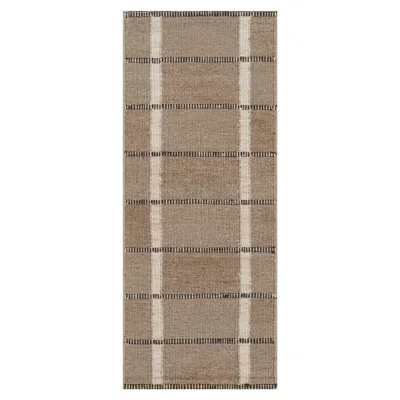 Pre-owned Rug & Kilim 's Scandinavian Style Runner Rug In Brown With Black & White Stripes