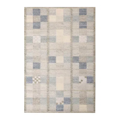 Pre-owned Rug & Kilim 's Scandinavian-inspired Geometric Gray And Blue Natural Wool Rug