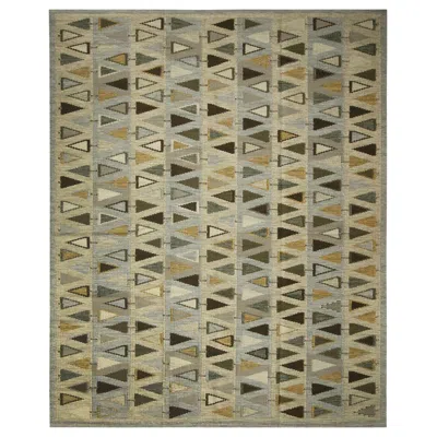 Pre-owned Rug & Kilim 's Scandinavian-inspired White And Blue Wool Pile Rug