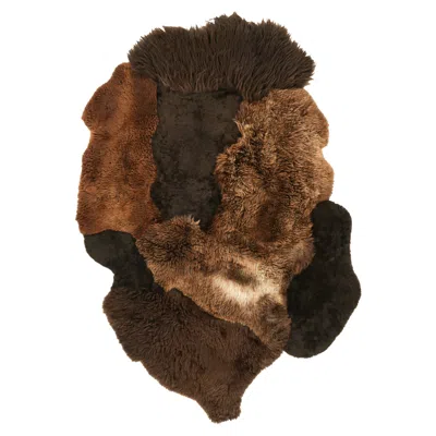 Pre-owned Rug & Kilim 's Sheepskin Multi-pelt Fur Rug In Brown And Black Tones