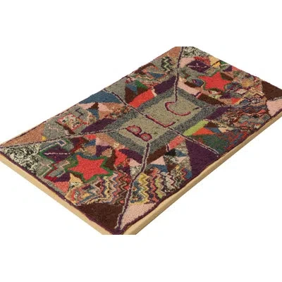 Rug & Kilim Signed Antique Hooked Rug With Polychromatic Abstract Patterns -  In Black;red;gold;white