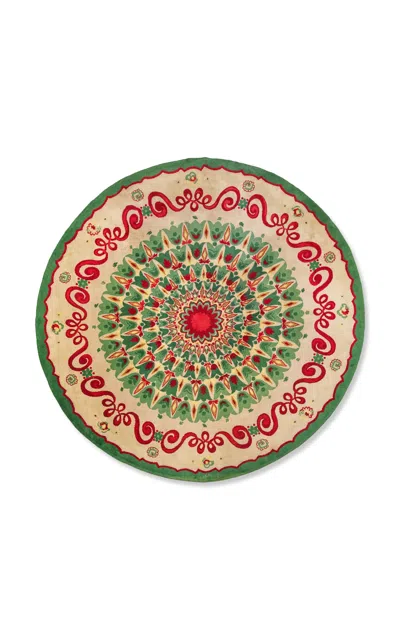 Rug & Kilim - Signed Paule Leleu Vintage Art Deco Circle Rug; Green With Florals -  - Gre