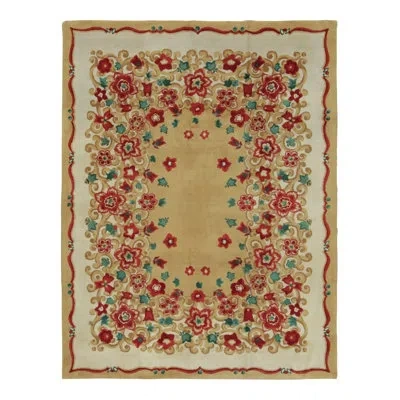 Rug & Kilim Signed Paule Leleu Vintage Art Deco Rug In Gold With Dense Florals -  In Brown