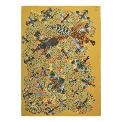 Rug & Kilim Signed Vintage Rene Perrot Pictorial And Floral Tapestry |  In Blue;brown;red;beige;orange