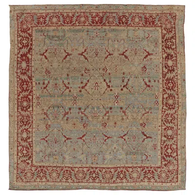 Pre-owned Rug & Kilim 's Square Agra-inspired Square Rug, Teal & Red With Arabesque Trellis