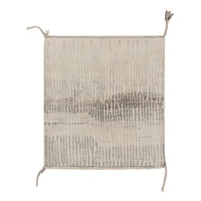 Rug & Kilim 's Square Moroccan Rug In Cream White And Gray Stripes And High Pile In Brown