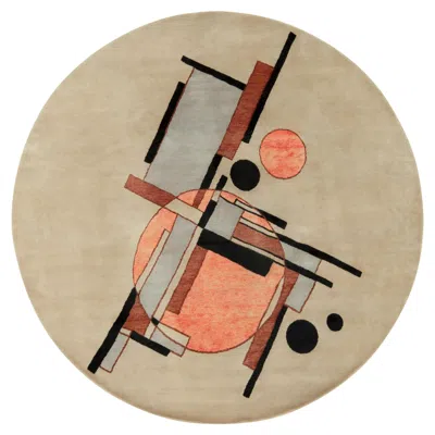 Pre-owned Rug & Kilim 's Suprematist Style Deco Circle Rug In Beige-brown, Black & Orange